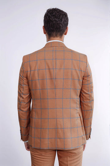 Traje de hombre naranja slim fit estampado de cuadros - Wessi