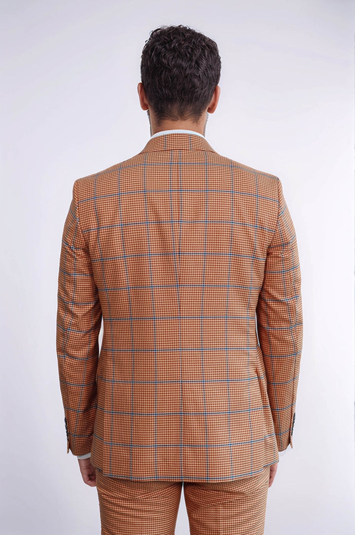 Checked Patterned Slim Fit Orange Men Suit - Wessi
