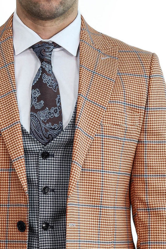 Traje de hombre naranja slim fit estampado de cuadros - Wessi