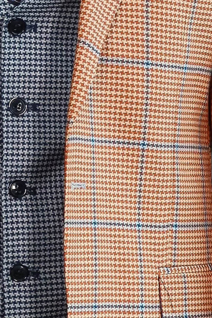 Checked Patterned Slim Fit Orange Men Suit - Wessi