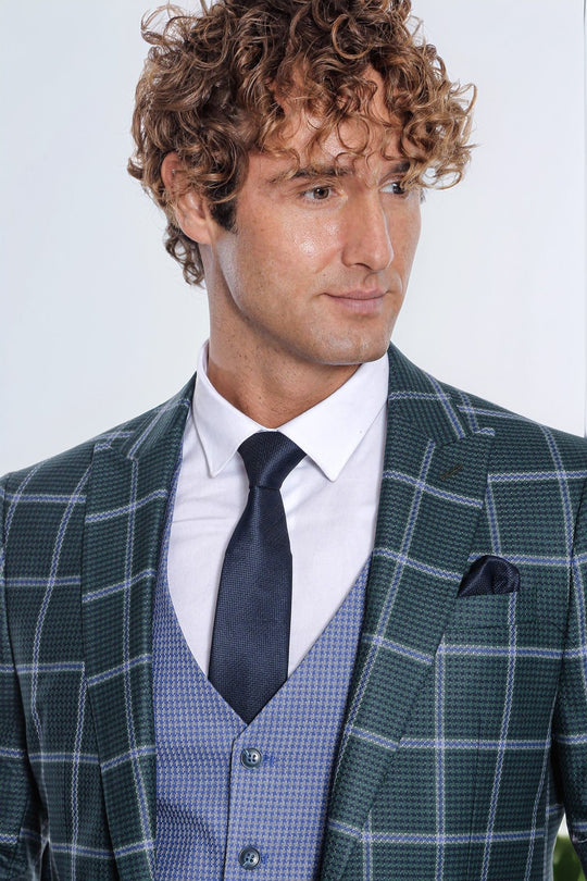 Traje de hombre verde slim fit estampado de cuadros - Wessi