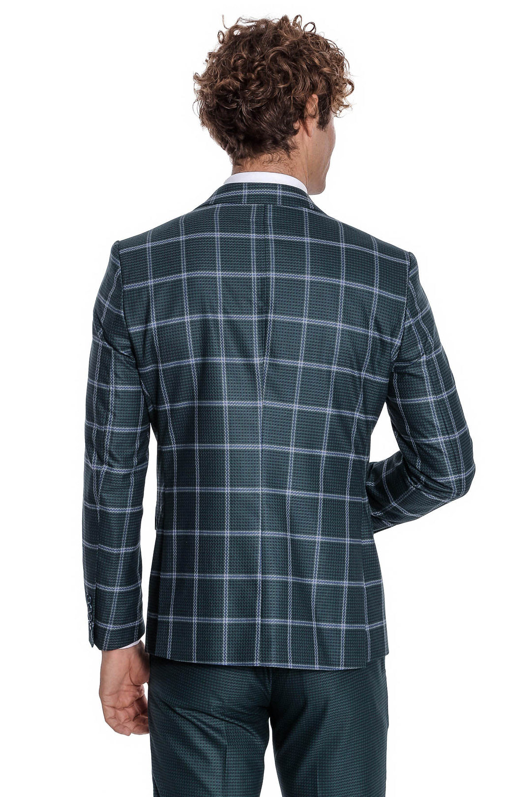 Checked Patterned Slim Fit Green Men Suit - Wessi