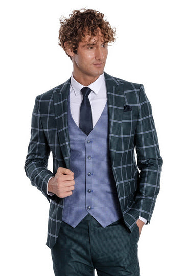 Traje de hombre verde slim fit estampado de cuadros - Wessi
