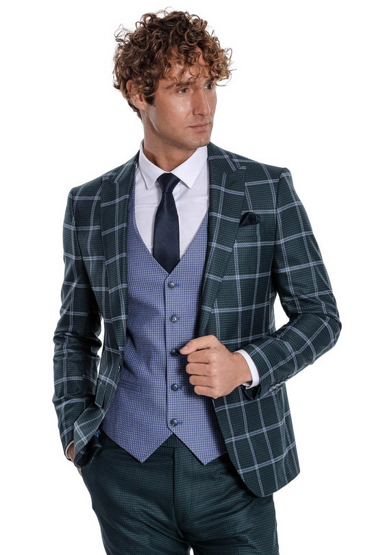 Traje de hombre verde slim fit estampado de cuadros - Wessi