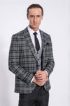 Slim Fit Checked Black Men Suit - Wessi