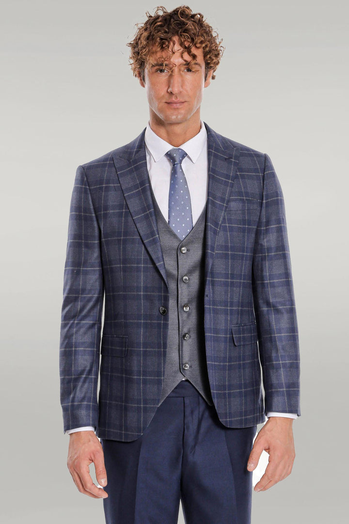 Costume Homme Bleu Marine Coupe Slim à Carreaux - Wessi