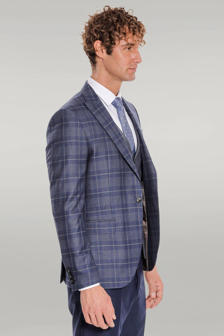 Costume Homme Bleu Marine Coupe Slim à Carreaux - Wessi