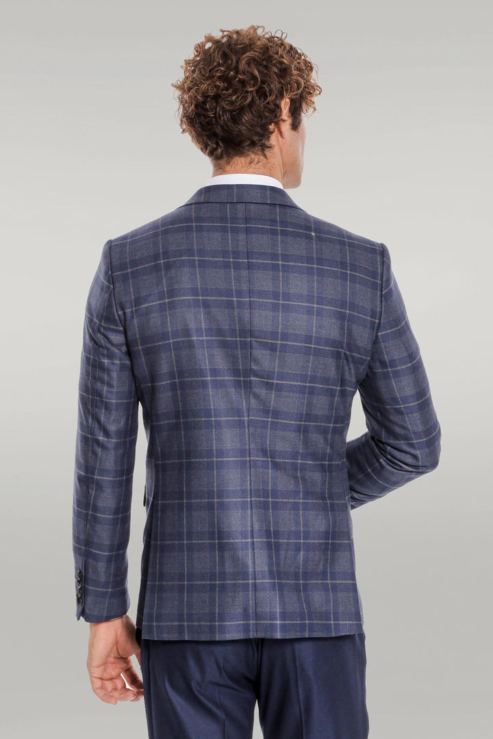 Costume Homme Bleu Marine Coupe Slim à Carreaux - Wessi