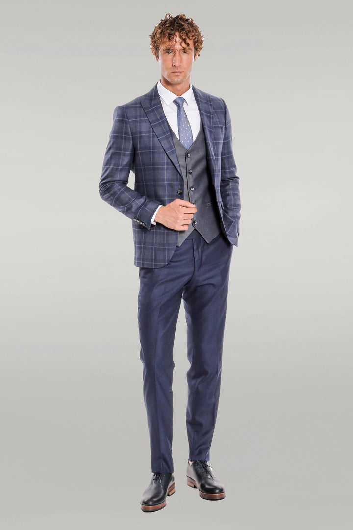 Costume Homme Bleu Marine Coupe Slim à Carreaux - Wessi