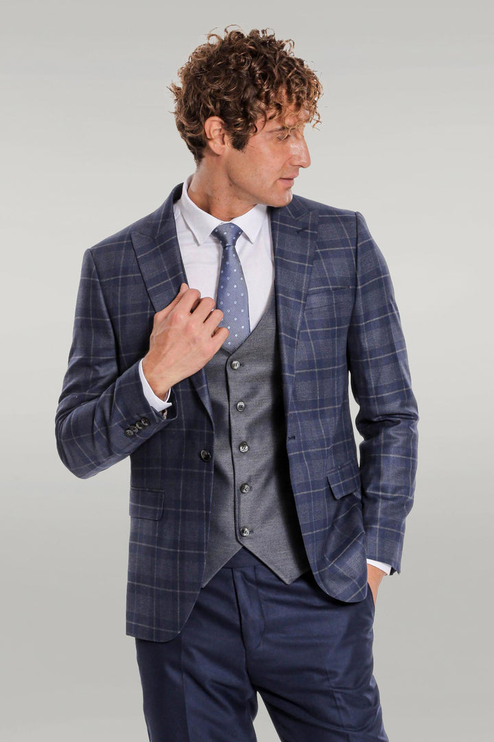 Costume Homme Bleu Marine Coupe Slim à Carreaux - Wessi