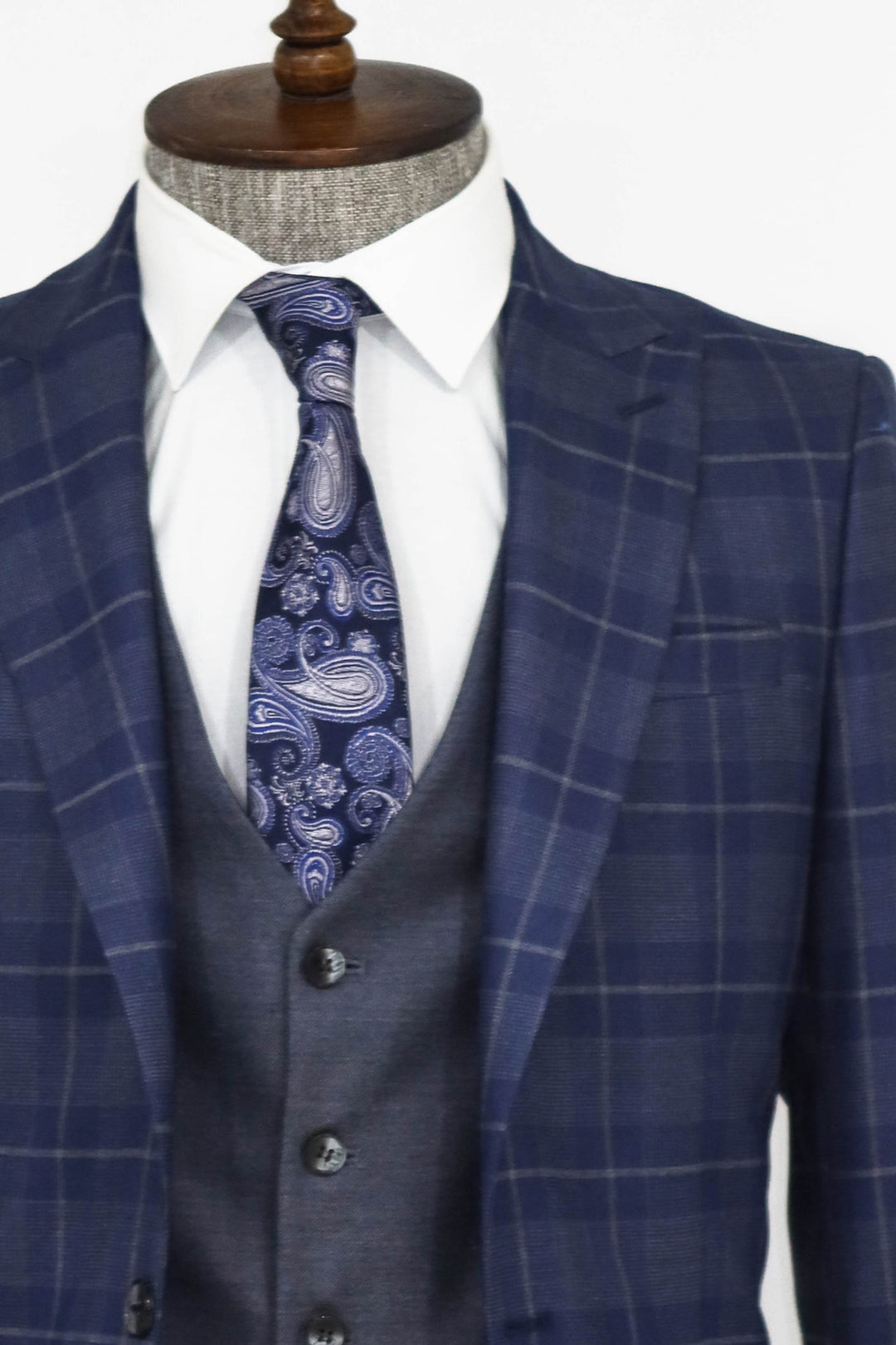 Costume et chemise combinés Navy Blue Slim Fit à carreaux - Wessi