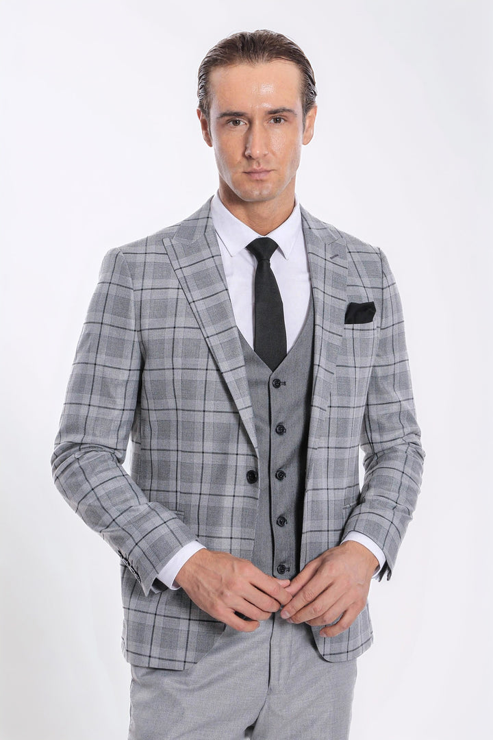 Traje de cuadros gris ajustado para hombre - Wessi