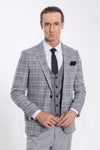 Slim Fit Checked Grey Men Suit - Wessi