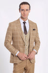 Traje de hombre beige a cuadros de corte entallado - Wessi