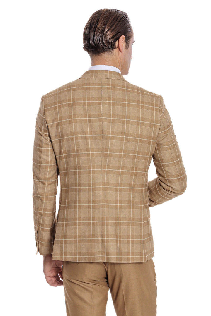 Slim Fit Checked Beige Men Suit - Wessi