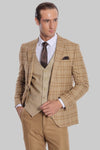Slim Fit Checked Beige Men Suit - Wessi