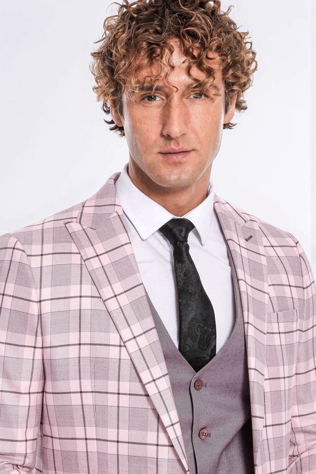 Checked Slim Fit Pink Men Suit - Wessi