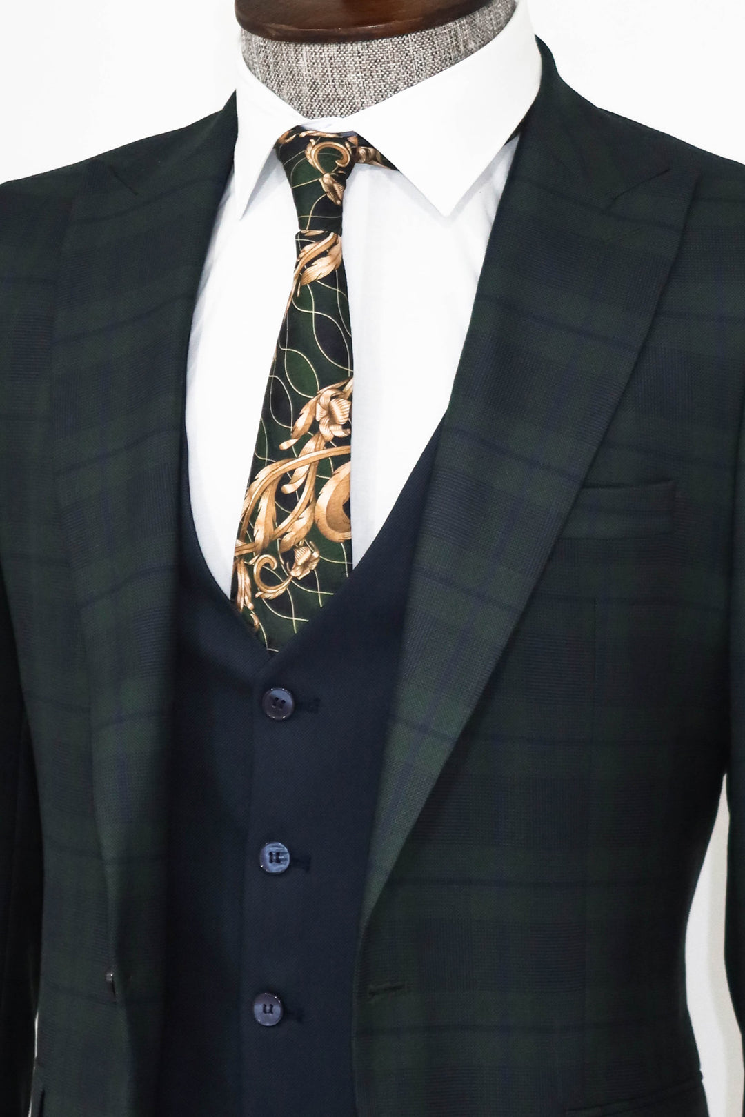 Slim Fit Checked Green Men Suit - Wessi