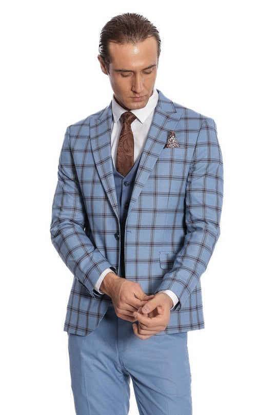 Traje de hombre azul slim fit a cuadros estampado - Wessi