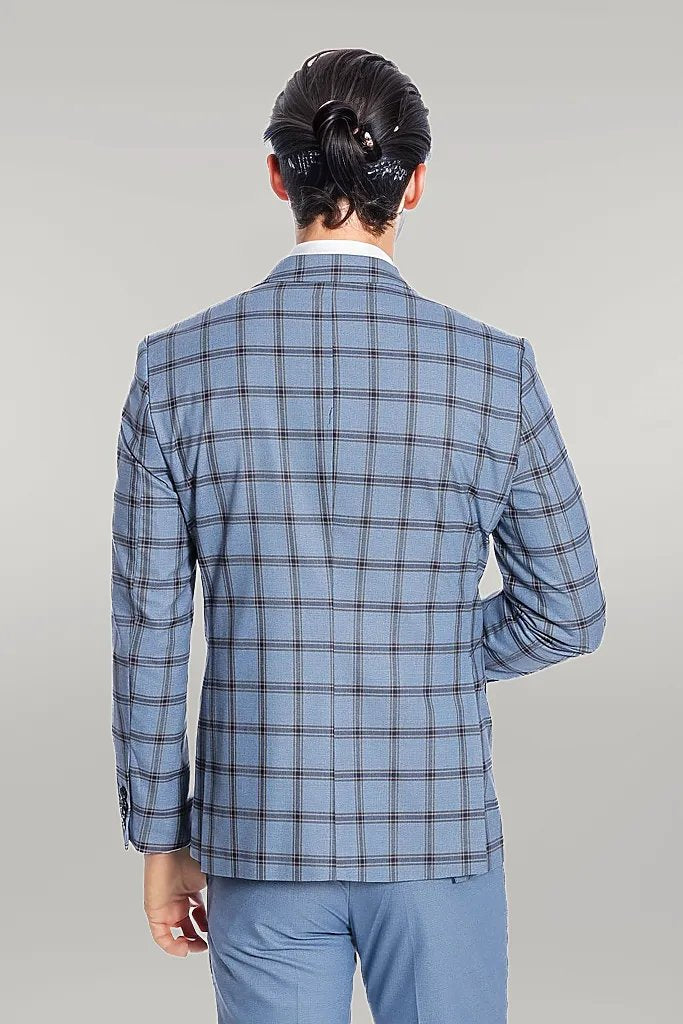 Costume Homme Bleu Coupe Slim à Carreaux - Wessi