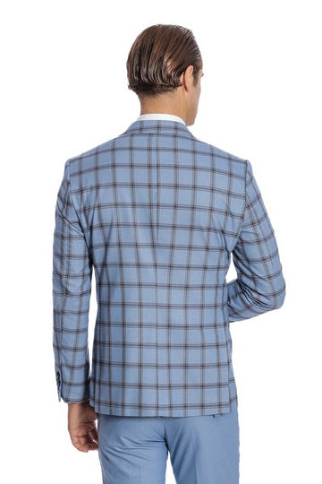 Traje de hombre azul slim fit a cuadros estampado - Wessi