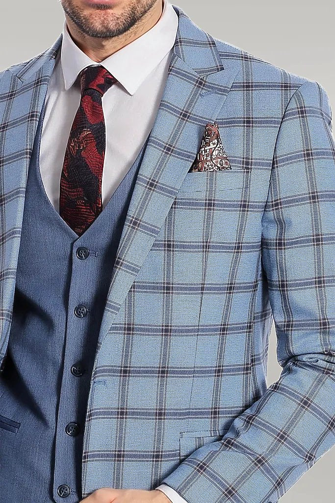 Costume Homme Bleu Coupe Slim à Carreaux - Wessi
