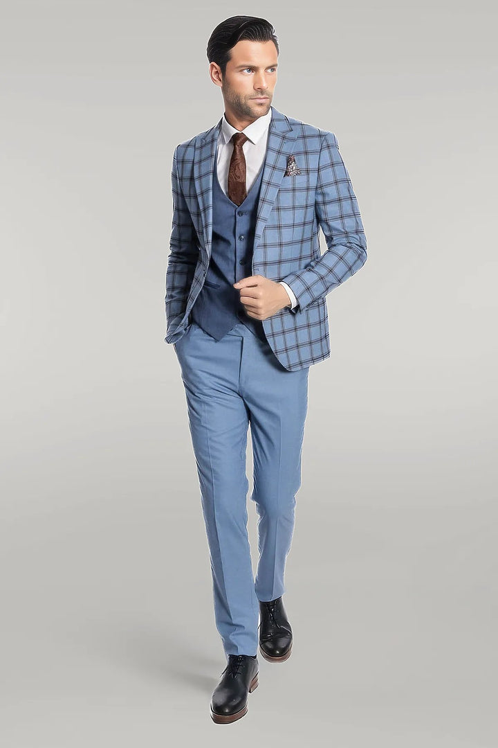 Costume Homme Bleu Coupe Slim à Carreaux - Wessi