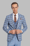 Checked Patterned Slim Fit Blue Men Suit - Wessi