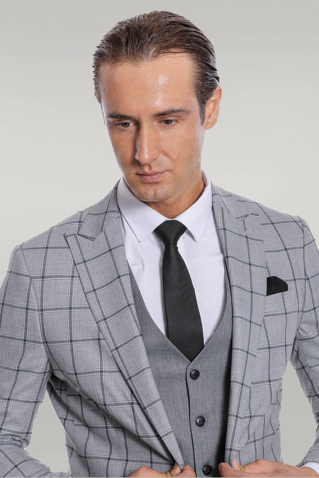 Costume Homme Gris Coupe Slim à Carreaux - Wessi