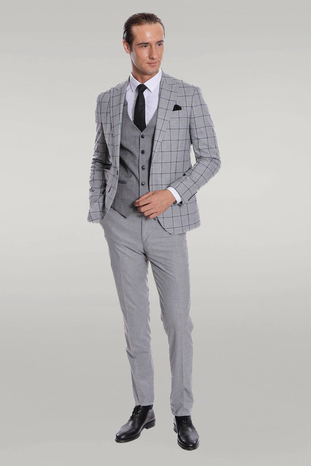 Costume Homme Gris Coupe Slim à Carreaux - Wessi
