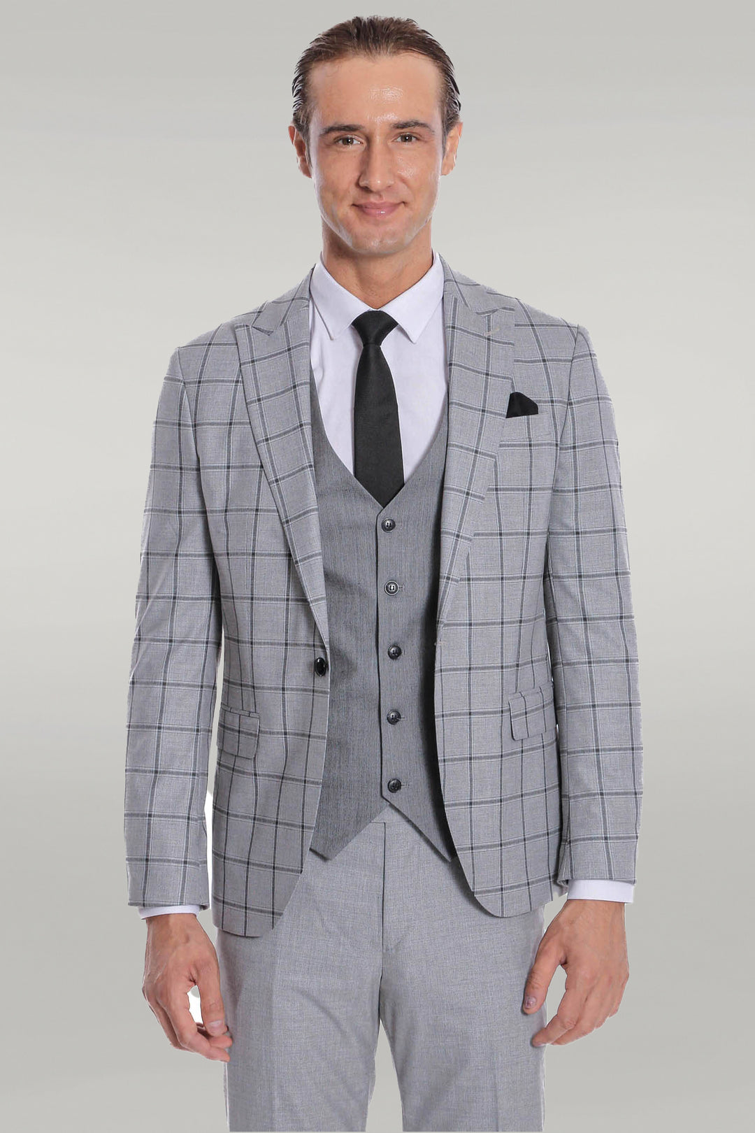 Costume Homme Gris Coupe Slim à Carreaux - Wessi