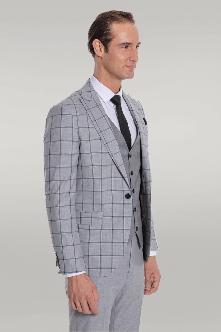 Costume Homme Gris Coupe Slim à Carreaux - Wessi