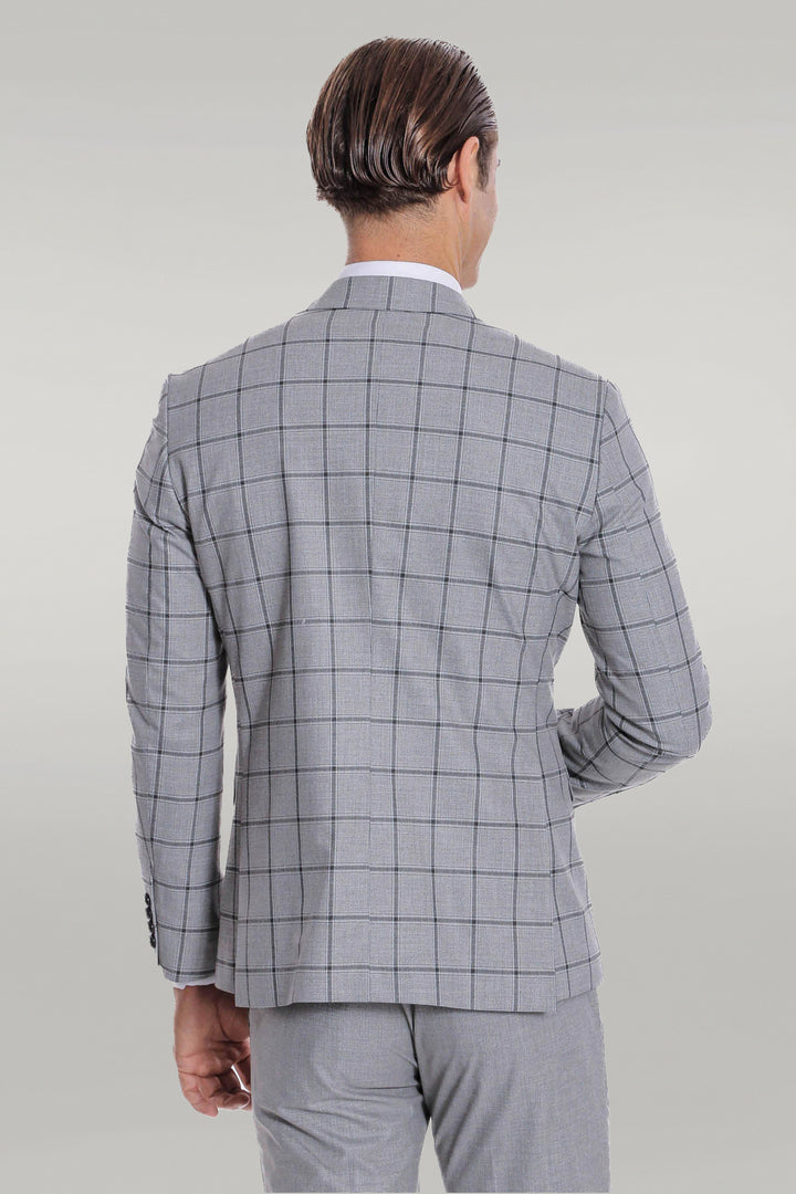 Costume Homme Gris Coupe Slim à Carreaux - Wessi
