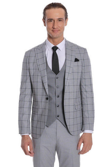 Costume Homme Gris Coupe Slim à Carreaux - Wessi