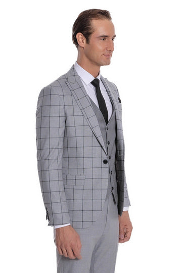 Costume Homme Gris Coupe Slim à Carreaux - Wessi