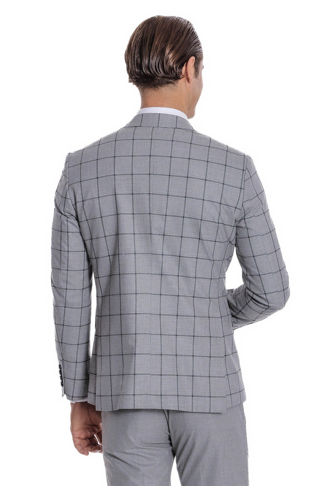Checked Patterned Slim Fit Grey Men Suit - Wessi