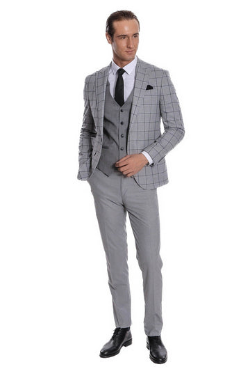 Costume Homme Gris Coupe Slim à Carreaux - Wessi