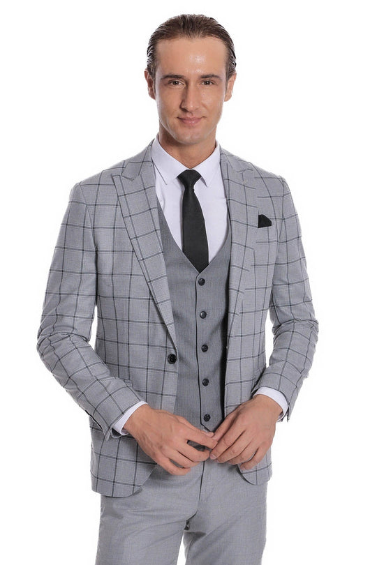 Costume Homme Gris Coupe Slim à Carreaux - Wessi