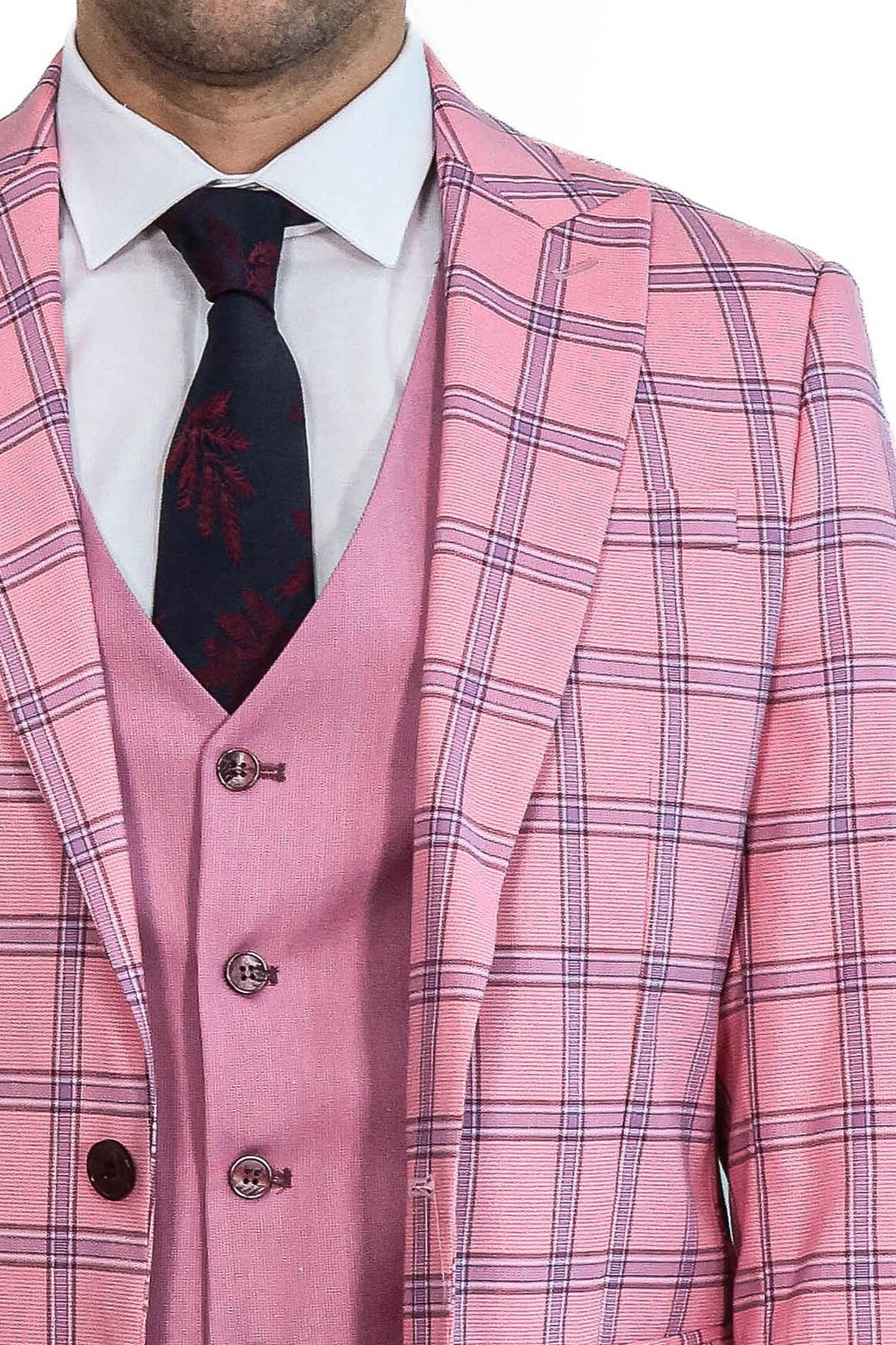Checked Patterned Slim Fit Pink Men Suit - Wessi