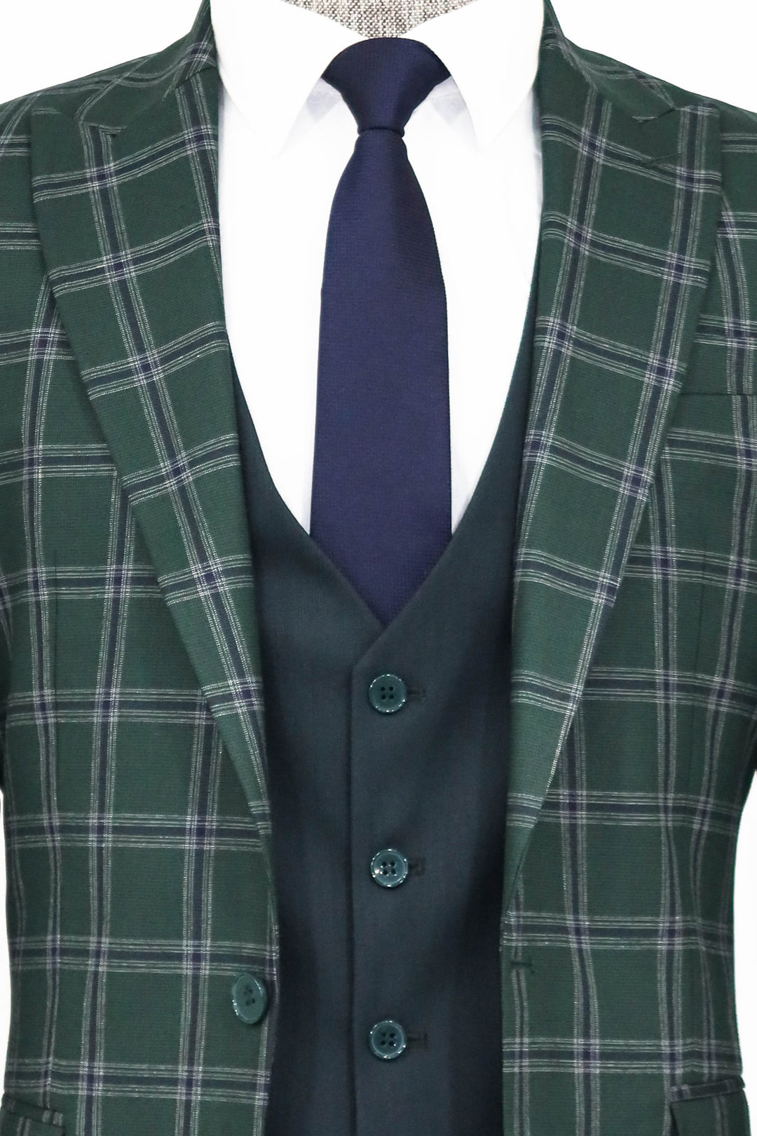 Checked Patterned Slim Fit Green Men Suit and Shirt Combination - Wessi