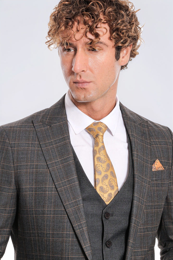 Checked Slim Fit Anthracite Men Suit - Wessi