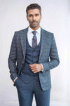 Checked Slim Fit Blue Men Suit - Wessi