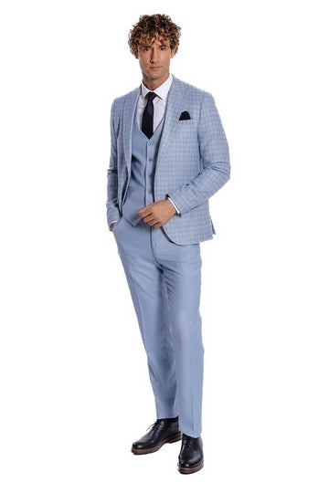 Traje de hombre a cuadros slim fit azul claro - Wessi
