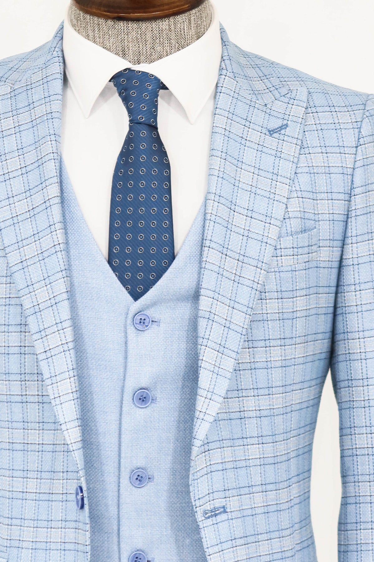 Checked Slim Fit Light Blue Men Suit and Shirt Combination Checked Slim Fit Light Blue Men Suit and Shirt Combination