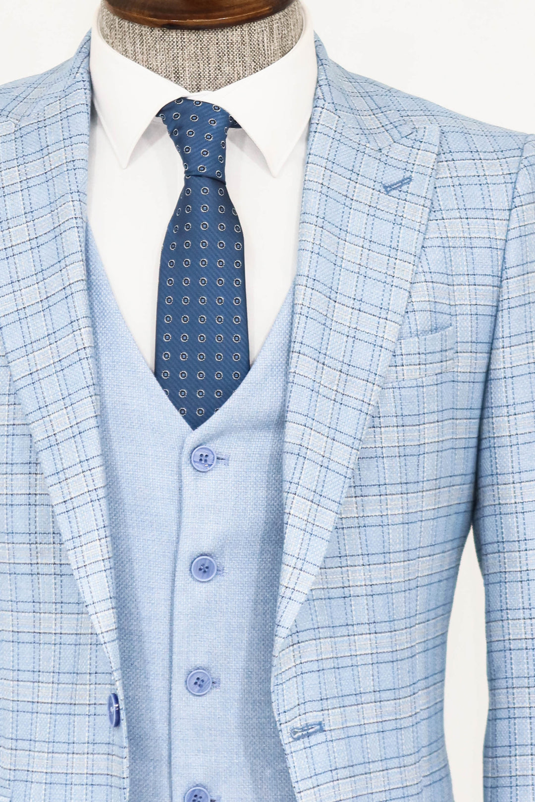 Checked Slim Fit Light Blue Men Suit and Shirt Combination- Wessi