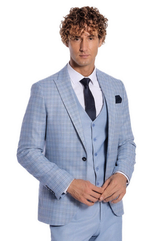 Traje de hombre a cuadros slim fit azul claro - Wessi