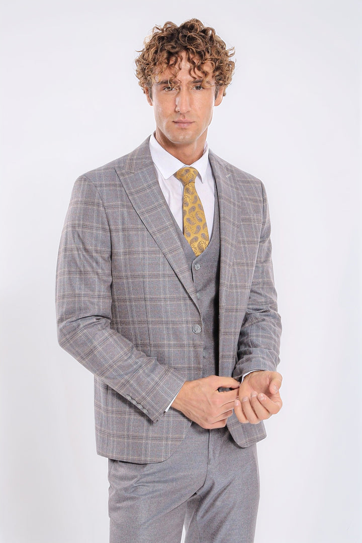 Checked Slim Fit Light Blue Men Suit - Wessi