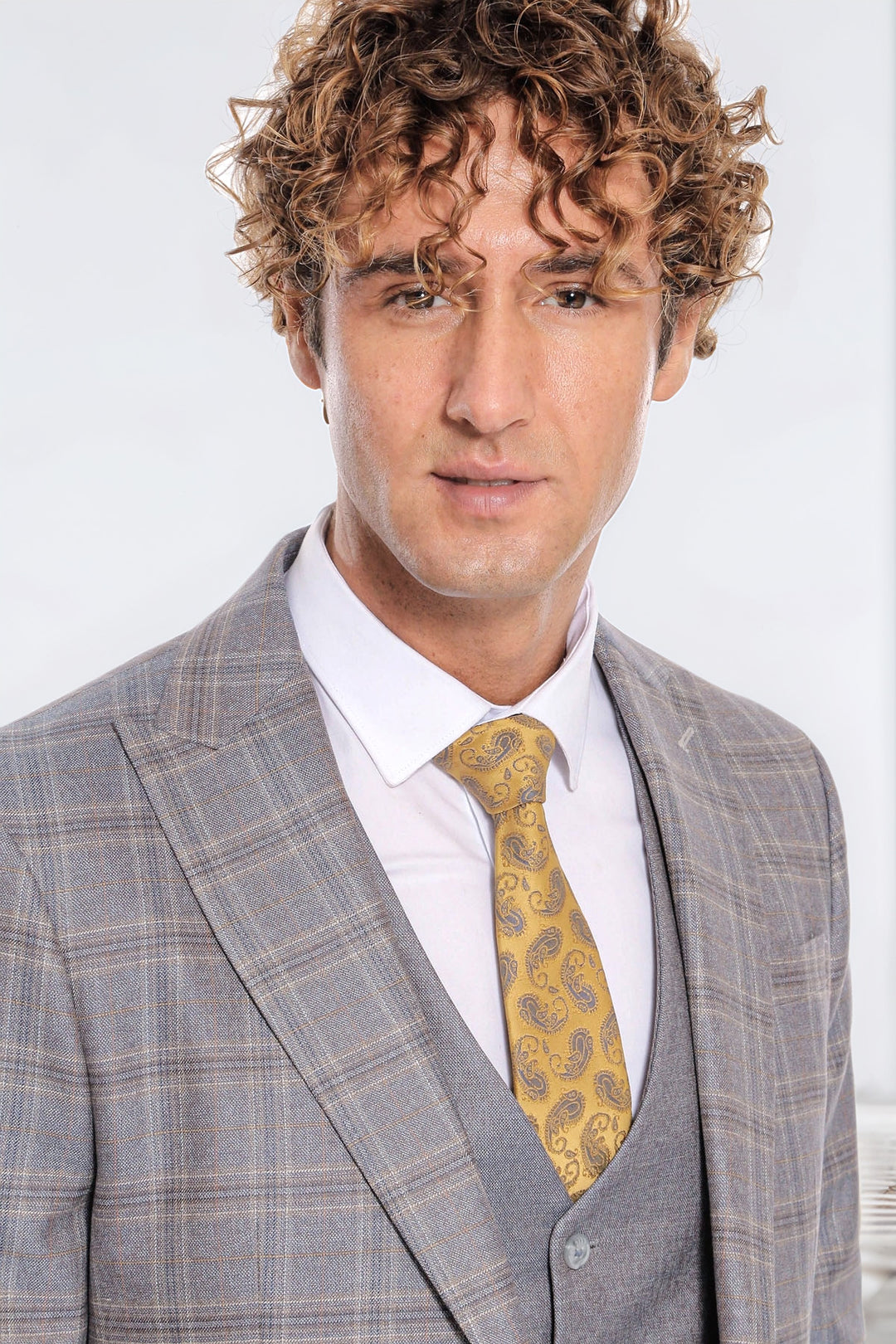 Checked Slim Fit Light Blue Men Suit - Wessi