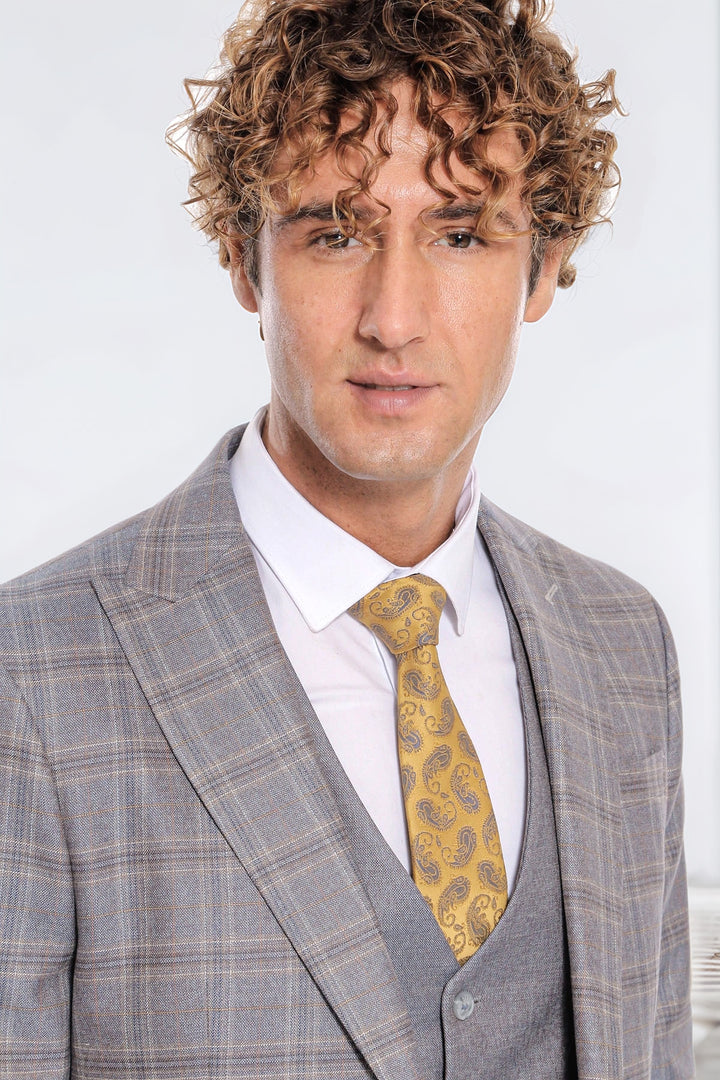 Checked Slim Fit Light Blue Men Suit - Wessi