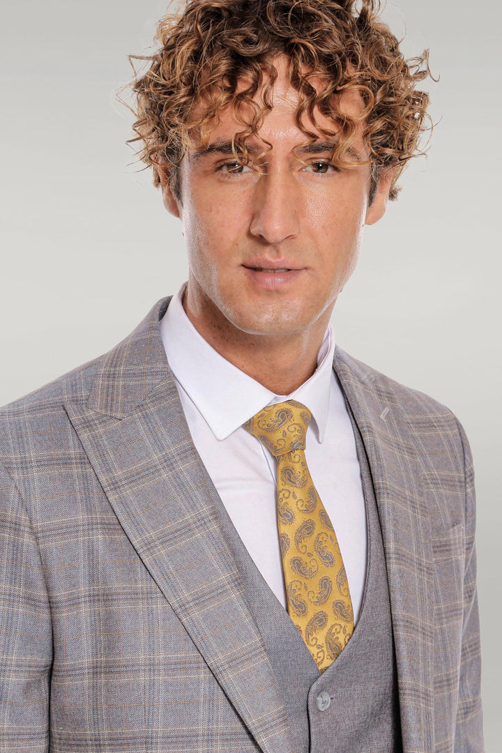 Costume Homme Bleu Clair Coupe Slim à Carreaux - Wessi